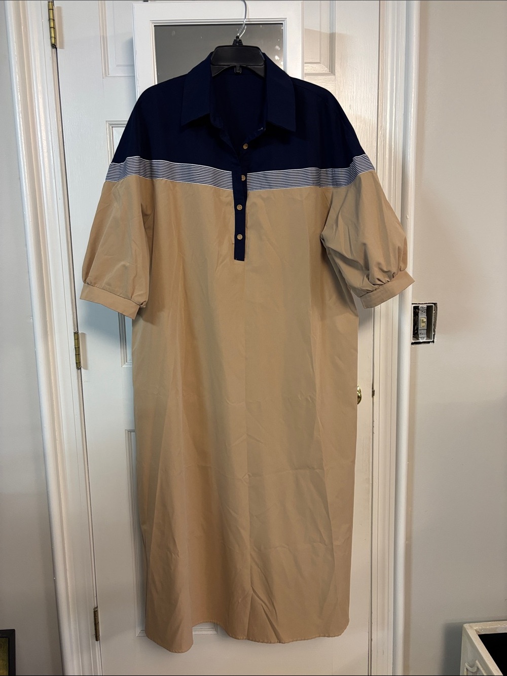 Colorblock Polo Shirt Dress in Navy and Beige